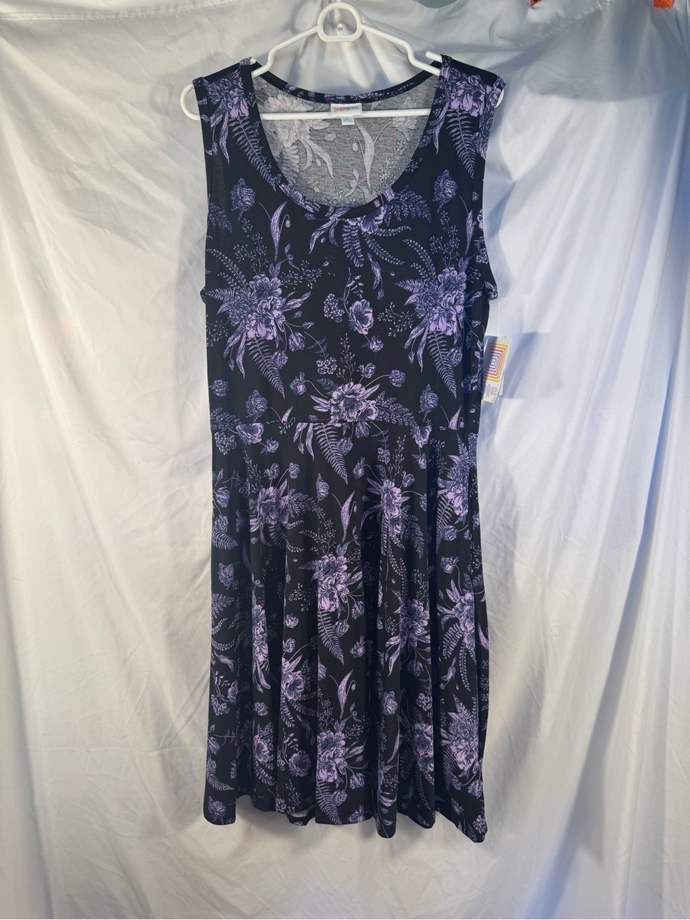 LuLaRoe Nicki Dress XL NWT Black Purple Floral Botanical Sleeveless A-Line